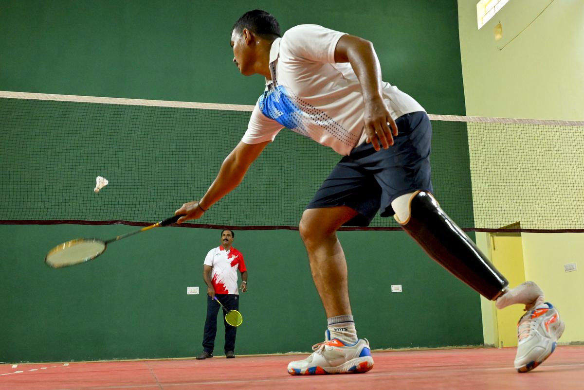 A badminton practice session at the National Centre for Divyang Empowerment.